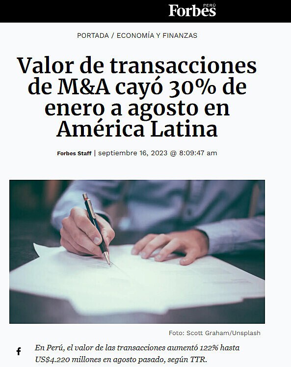 Valor de transacciones de M&A cayó 30% de enero a agosto en América Latina